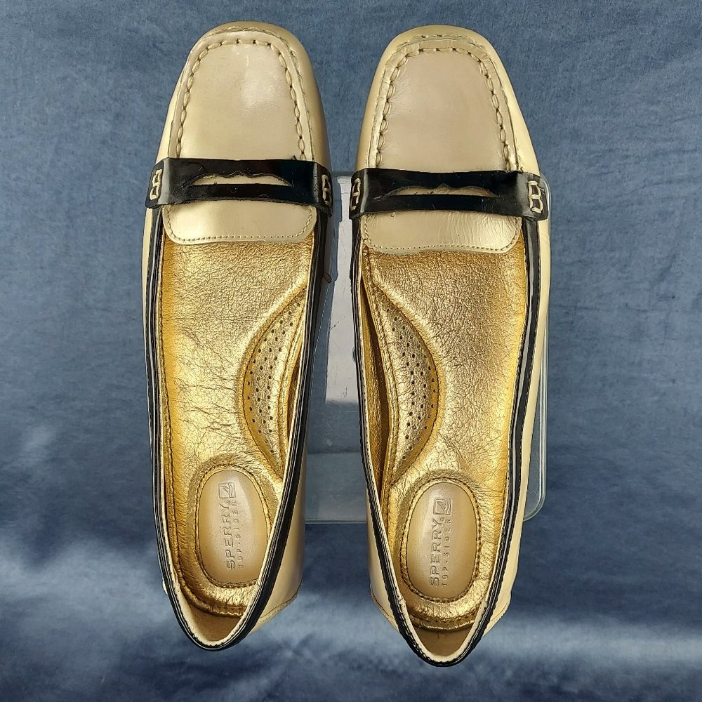 Sperry Tan & Black Patent Leather Penny Loafers Size 7.5M - Picture 2 of 14